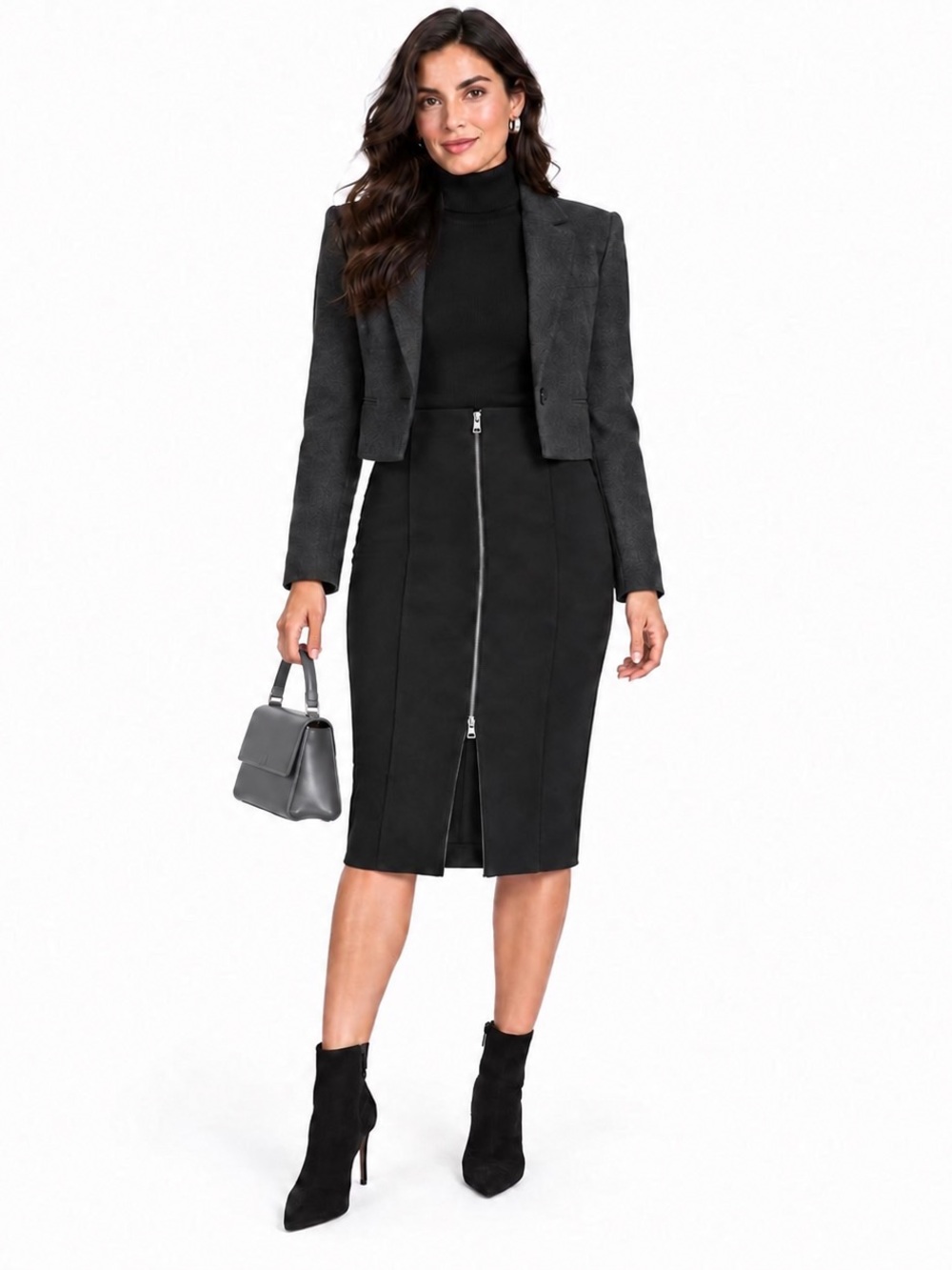 Zac & Rachel SZ M Black Front-Center 2-way Zip Pencil Skirt /waist 32”-36”